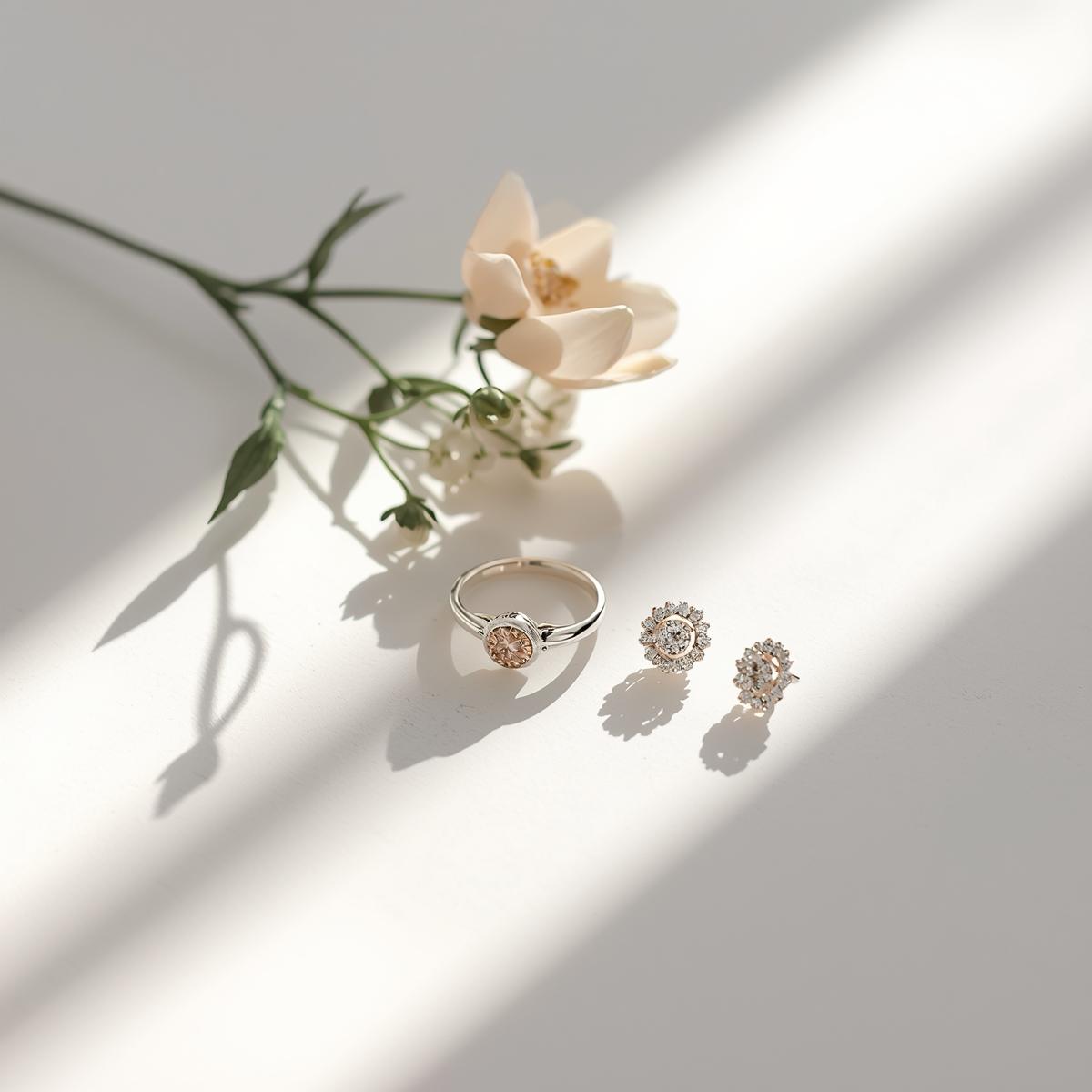 i am a content creater i need a image for my brand flora in which we offer flower, rings, or earrings send me a simple ,elegant pic .... (1)